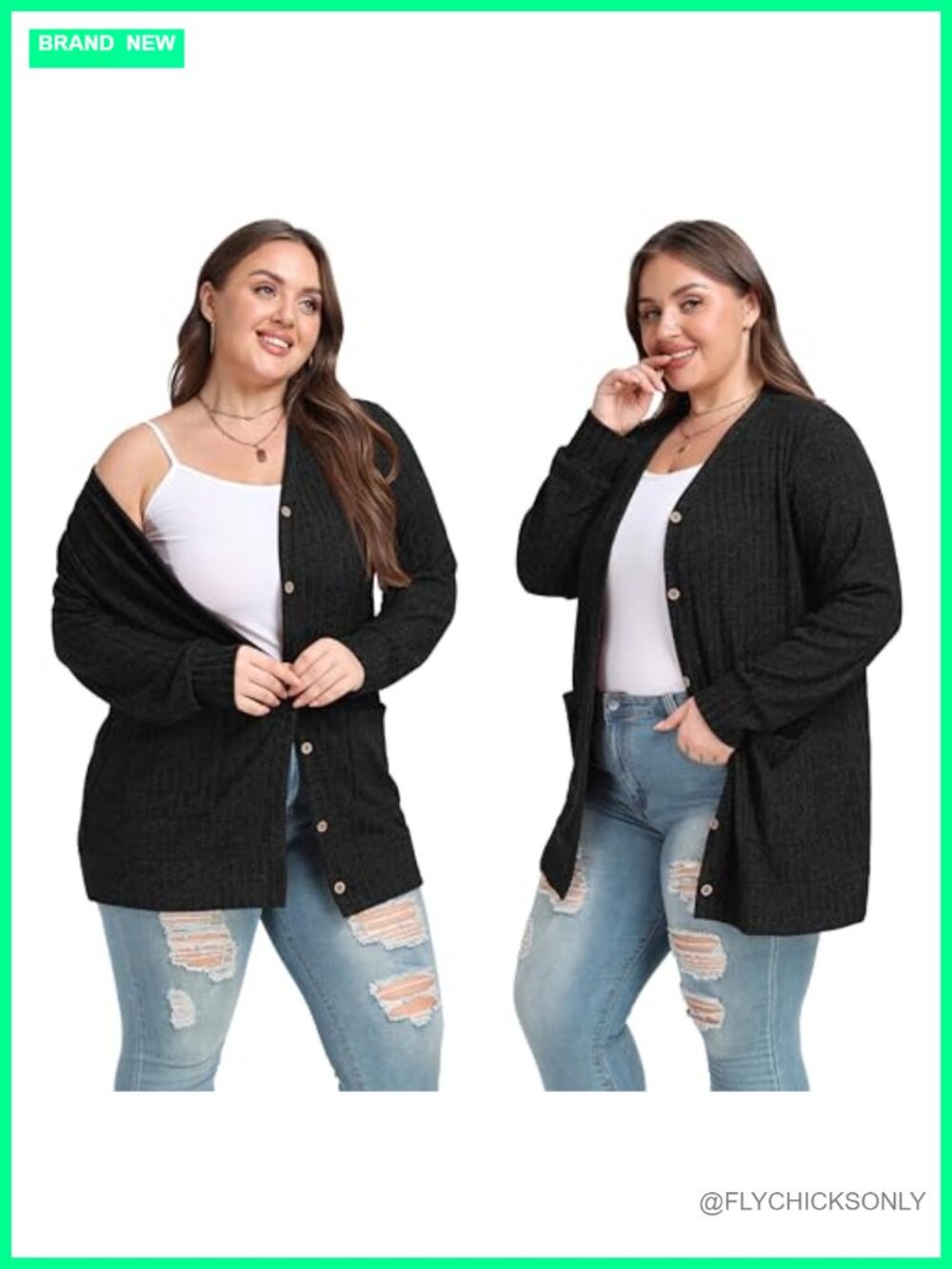 Plus Size Ribbed Button Down Cardigan Fall Winter - Picture 2 of 6